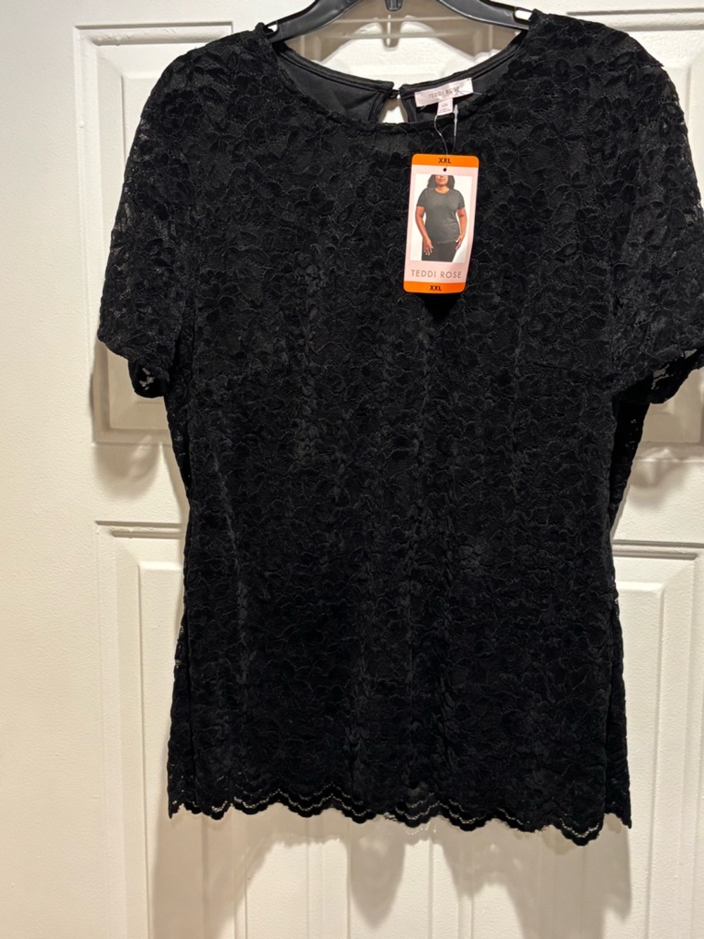 Teddi Rose Black Floral Lace Short Sleeve Blouse